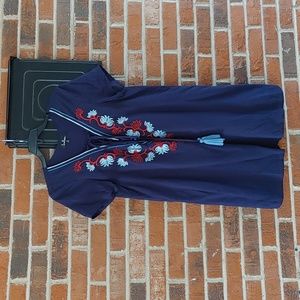 Lulu's  Lyrical Winds Navy Blue Embroidered Lace-Up Dress Size M